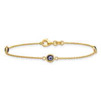 Sterling Silver Gold-tone Polished and Glass Evil Eye 7.25in Bracelet