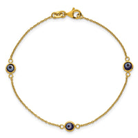 Sterling Silver Gold-tone Polished and Glass Evil Eye 7.25in Bracelet