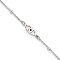 Sterling Silver Polished Black Enamel Evil Eye w/1in Ext Bracelet