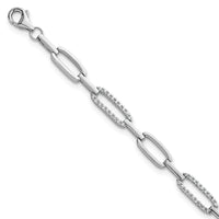 Sterling Silver Rhodium-plated Polished CZ Link 7 Inch Bracelet