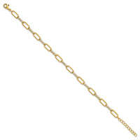Sterling Silver Gold-tone Polished CZ Link 7in w/1in Ext Bracelet