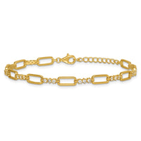Sterling Silver Gold-tone Polished CZ Link 7in w/1in Ext Bracelet