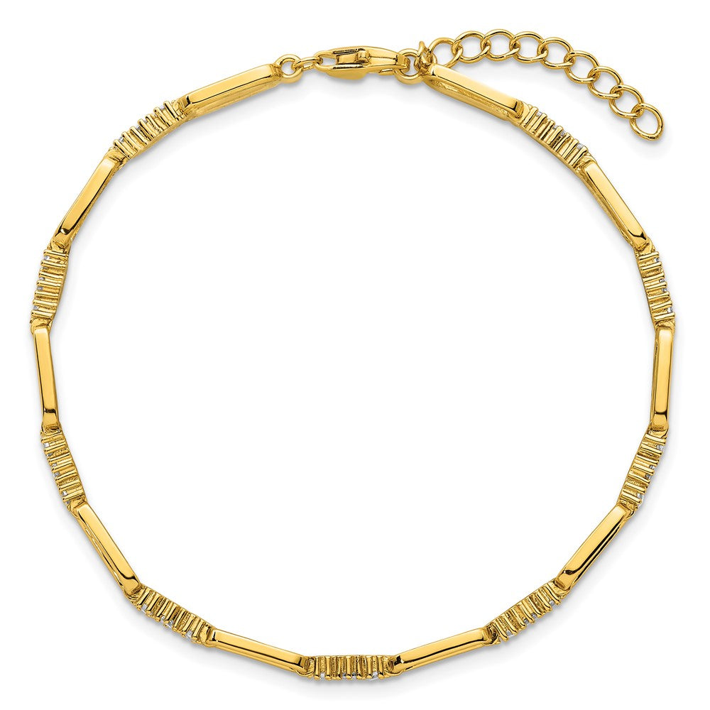 Sterling Silver Gold-tone Polished CZ Link 7in w/1in Ext Bracelet