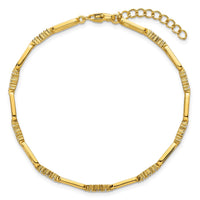 Sterling Silver Gold-tone Polished CZ Link 7in w/1in Ext Bracelet