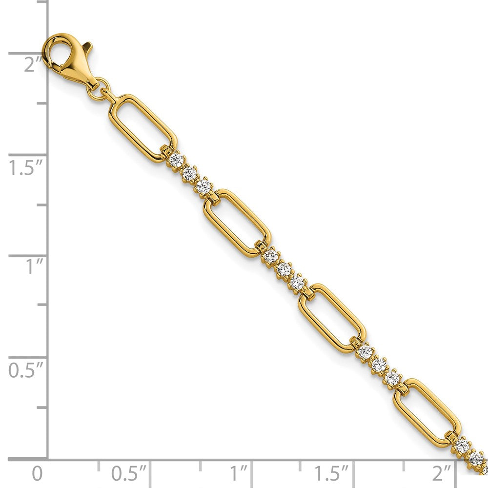 Sterling Silver Gold-tone Polished CZ Link 7in w/1in Ext Bracelet