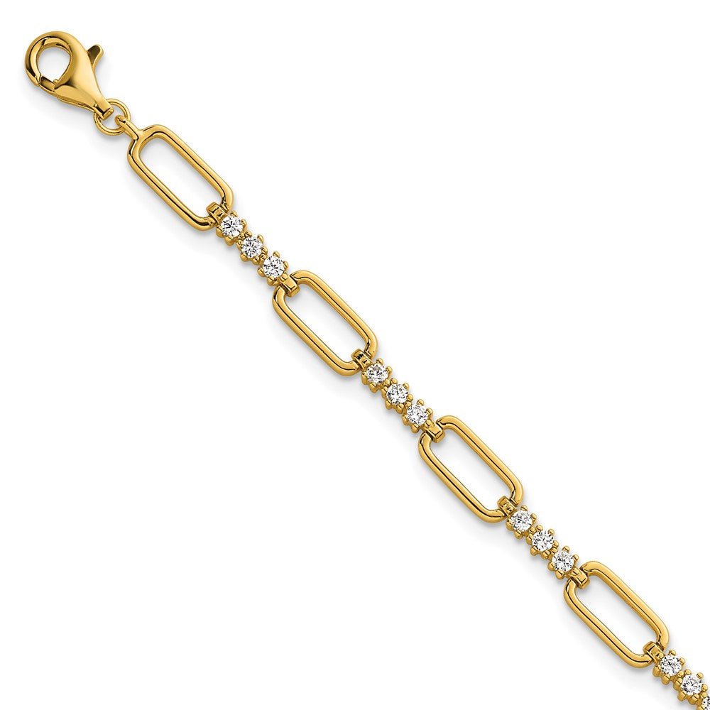 Sterling Silver Gold-tone Polished CZ Link 7in w/1in Ext Bracelet