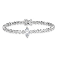 Sterling Silver RH-plated Polished Round and Marquise CZ 7.25in Bracelet