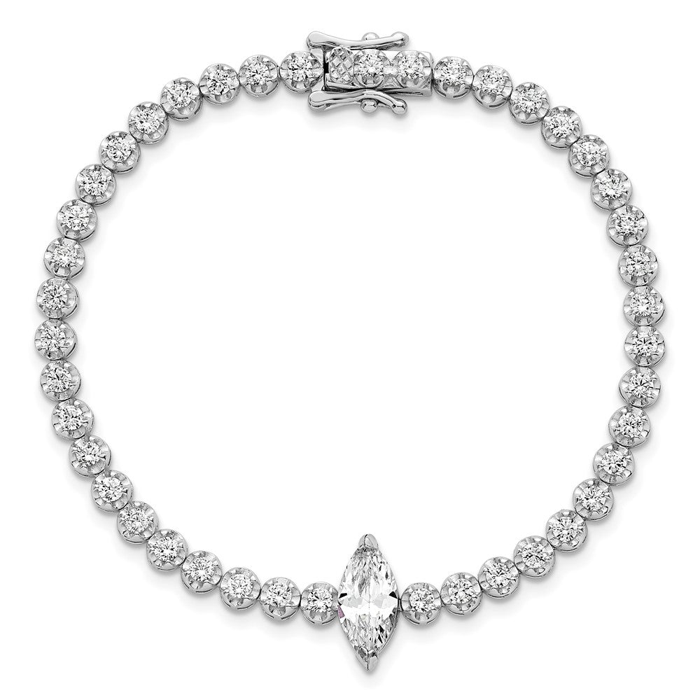 Sterling Silver RH-plated Polished Round and Marquise CZ 7.25in Bracelet