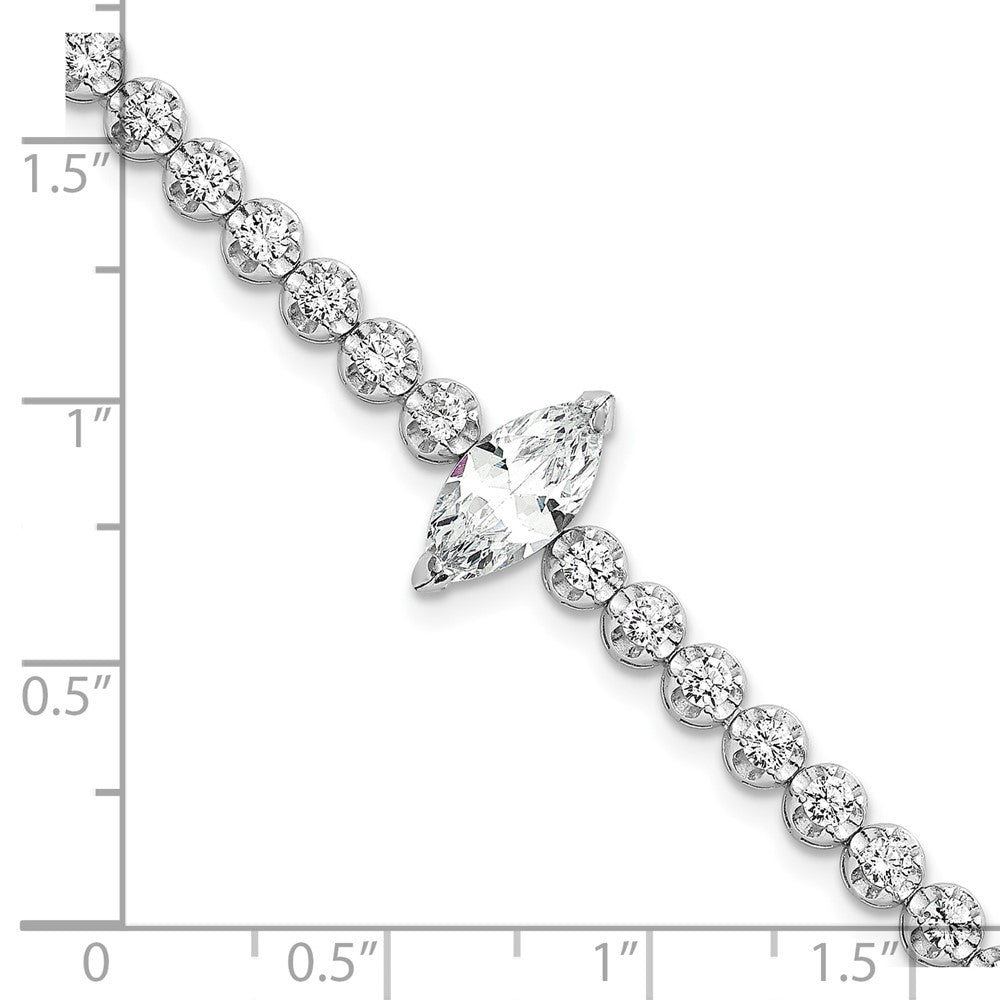 Sterling Silver RH-plated Polished Round and Marquise CZ 7.25in Bracelet