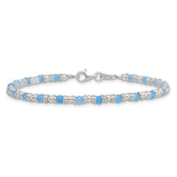 Sterling Silver Polished Blue Agate Beaded Bracelet