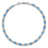 Sterling Silver Polished Blue Agate Beaded Bracelet
