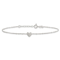 Sterling Silver Polished and Beaded Heart 9in Plus 1in Ext Anklet