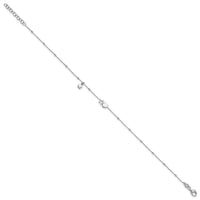 SSilver RH-plated Heart And Stars with Stations 9in Plus 1in ext. Anklet
