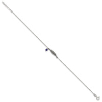 SSilver Oxidized Polished Blue Lapis Bead and Feather 9in Plus 1in Ext Ankl