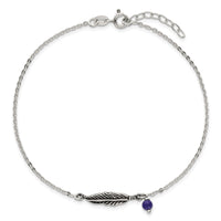 SSilver Oxidized Polished Blue Lapis Bead and Feather 9in Plus 1in Ext Ankl