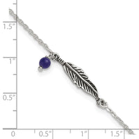 SSilver Oxidized Polished Blue Lapis Bead and Feather 9in Plus 1in Ext Ankl