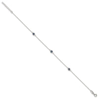 Sterling Silver Polished and Glass Evil Eye 9in Plus 1in Ext Anklet