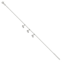 Sterling Silver Polished CZ Dolphins 9in Plus 1in Ext Anklet