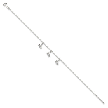 Sterling Silver Polished CZ Dolphins 9in Plus 1in Ext Anklet