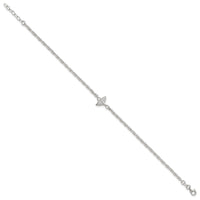 Sterling Silver Polished CZ Whale Tail 9in Plus 1in Ext Anklet