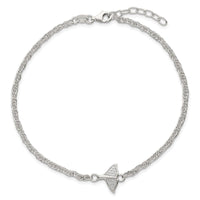 Sterling Silver Polished CZ Whale Tail 9in Plus 1in Ext Anklet
