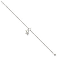 Sterling Silver FWC Pearl and 3-D Starfish 2-Strand 9in Plus 1in Ext Anklet