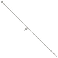 Sterling Silver Polished CZ Palm Tree 9in Plus 1in Ext Anklet