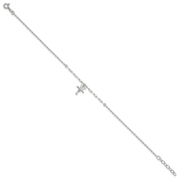 Sterling Silver Polished CZ Palm Tree 9in Plus 1in Ext Anklet