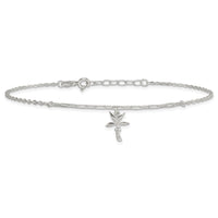 Sterling Silver Polished CZ Palm Tree 9in Plus 1in Ext Anklet
