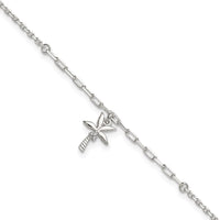 Sterling Silver Polished CZ Palm Tree 9in Plus 1in Ext Anklet