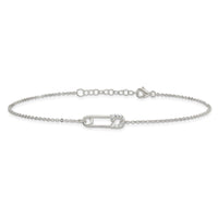 Sterling Silver Polished CZ Safety Pin 9 Inch Plus 1 Inch Extension Anklet