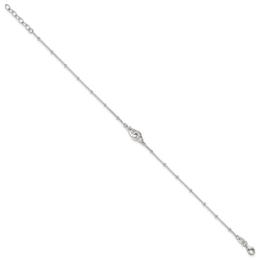 Sterling Silver Beaded CZ Interlinking Circles 9in Plus 1in Ext Anklet