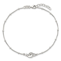 Sterling Silver Beaded CZ Interlinking Circles 9in Plus 1in Ext Anklet