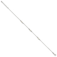 Sterling Silver Polished and Beaded Acrylic Pearl 9in Plus 1in Ext Anklet