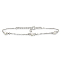 Sterling Silver Polished and Beaded Acrylic Pearl 9in Plus 1in Ext Anklet