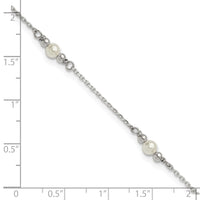 Sterling Silver Polished and Beaded Acrylic Pearl 9in Plus 1in Ext Anklet