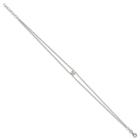 Sterling Silver Polished 2 Strand Bead 9in Plus 1in Ext Anklet