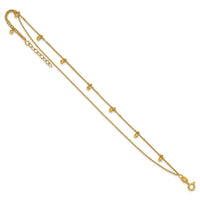 Sterling Silver Gold-tone Polish/ Beaded 2-Strand 9in Plus 1in Ext Anklet