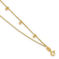 Sterling Silver Gold-tone Polish/ Beaded 2-Strand 9in Plus 1in Ext Anklet