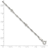 Sterling Silver Polished and Beaded Fancy Link 9in Plus 1in Ext Anklet