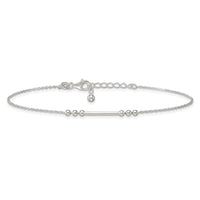 Sterling Silver Polished and Beaded Bar 9in Plus 1in Ext Anklet