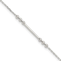 Sterling Silver Polished and Beaded Bar 9in Plus 1in Ext Anklet