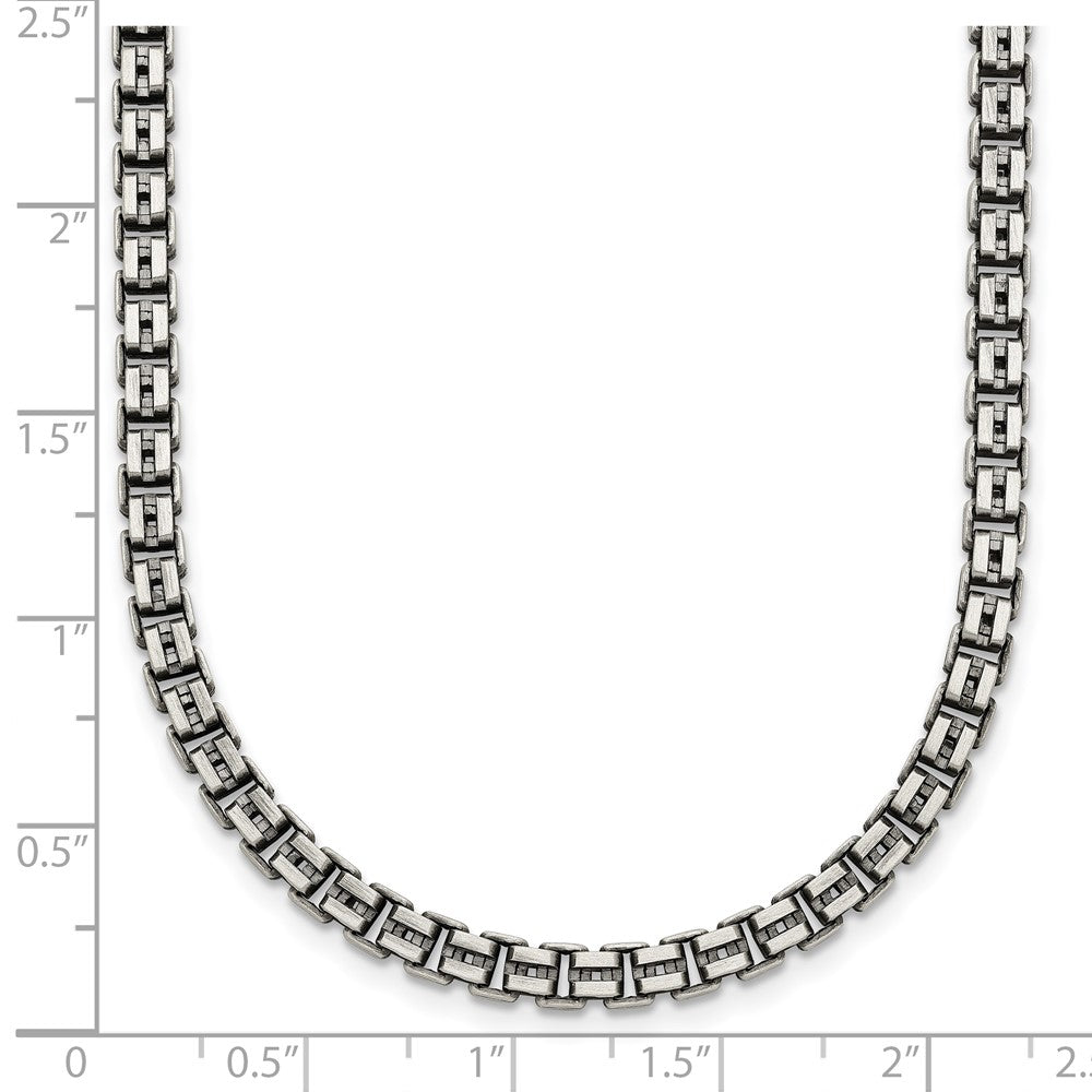 Sterling Silver Antiqued Brushed Fancy Box Link 4mm 19.75in Necklace