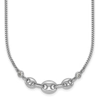 Sterling Silver Rh-plated CZ Puffed Mariner 16in w/ 2in Ext Necklace