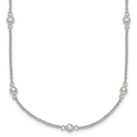 Sterling Silver Polished and Beaded CZ 16.75in w/.5in Ext Necklace