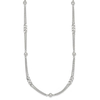 SS Polished and Beaded Fancy 2-Strand Link 17.5in Necklace