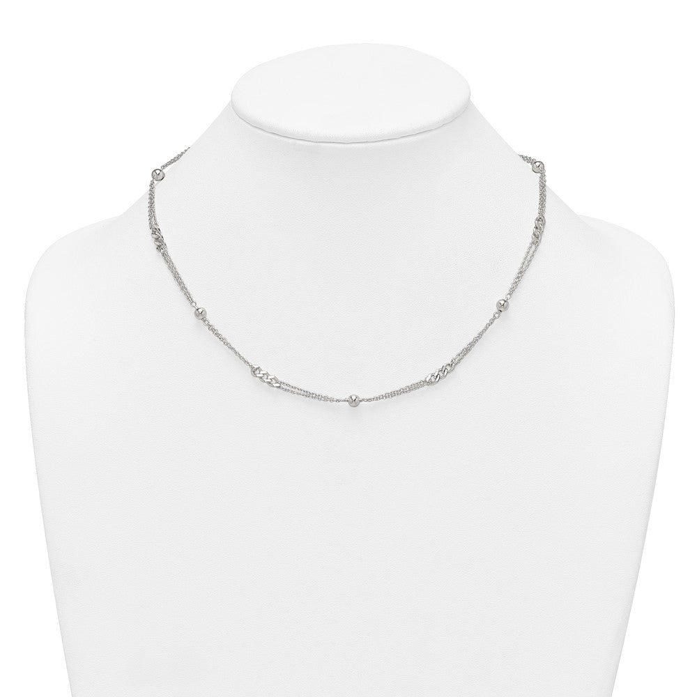 SS Polished and Beaded Fancy 2-Strand Link 17.5in Necklace