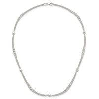 SS Polished and Beaded Fancy 2-Strand Link 17.5in Necklace