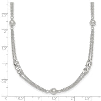 SS Polished and Beaded Fancy 2-Strand Link 17.5in Necklace