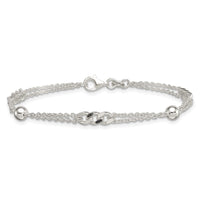 Sterling Silver Polished and Beaded Fancy 2-Strand Link 7.25in Bracelet